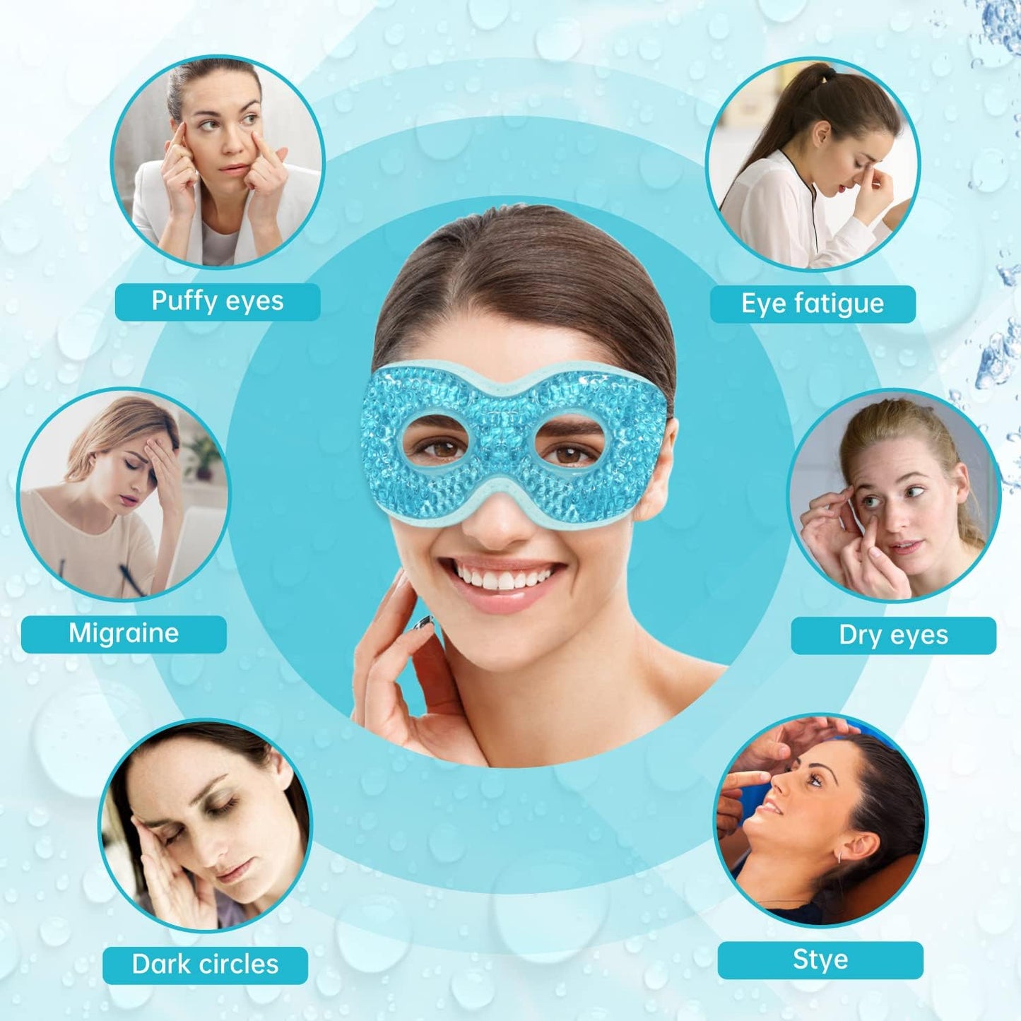 2 PCS Ice Eye Mask Reusable Ice Pack for Eyes,Hot Cold Compress Gel Bead Cooling Eye Mask with Eye Hole for Puffiness/Dark Circles/Eye Bags/Dry Eyes/Headaches/Migraines/Stress Relief (Blue)