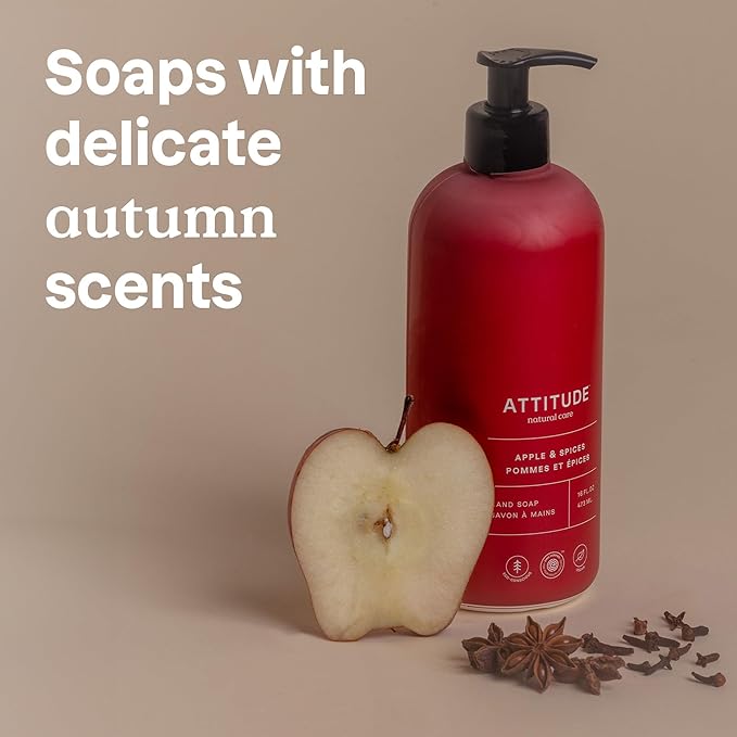 ATTITUDE Liquid Hand Soap, EWG Verified, Plant and Mineral-Based, Vegan Personal Care Products, Apple & Spices, 16 Fl Oz (Pack of 2)