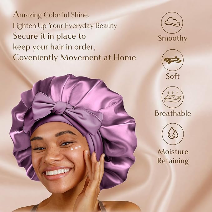 YANIBEST Adjustable Satin Bonnet for Sleeping Women Double Layer Hair Wrap Reduce Friction Prevent Frizz Natural Curly Hair