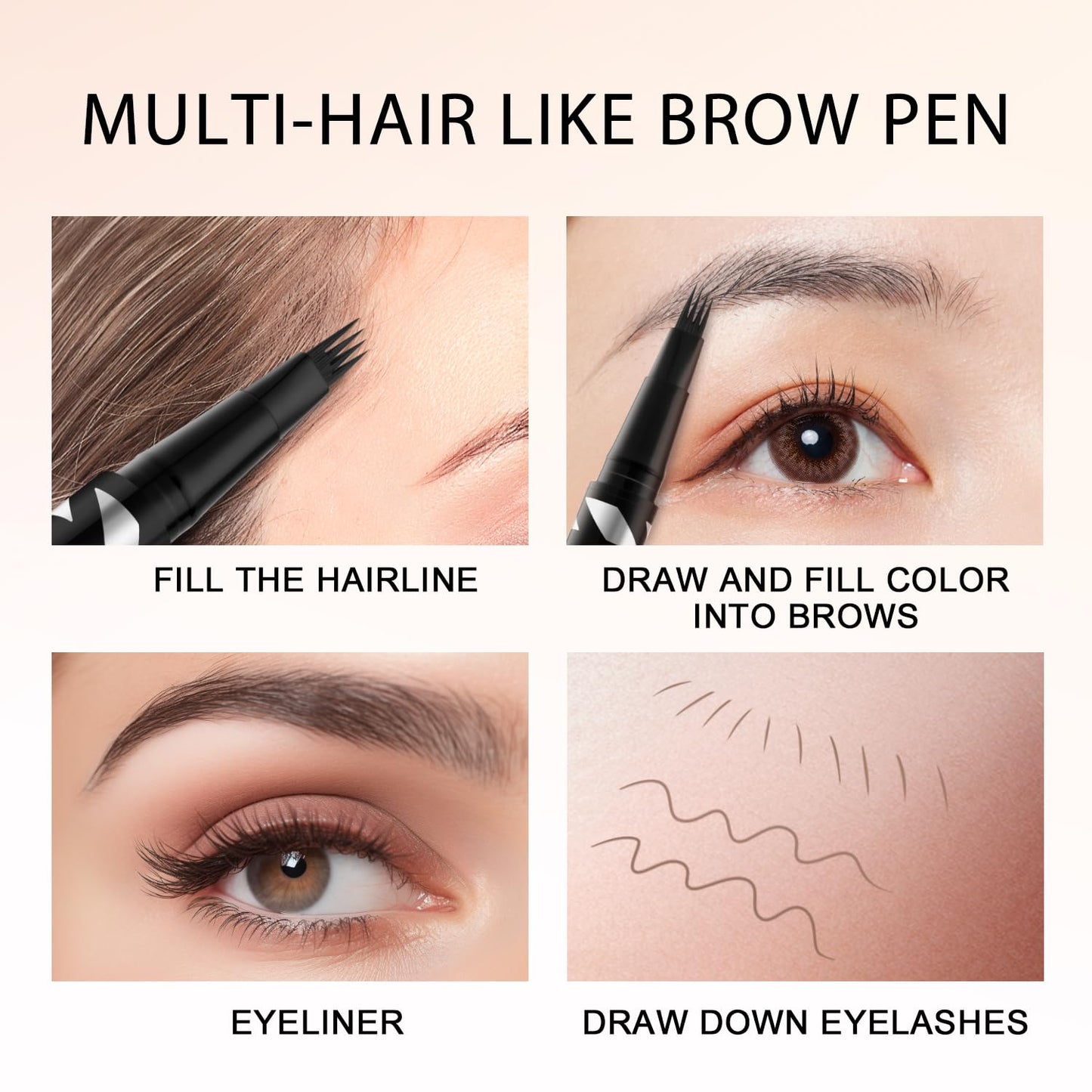 LAVONE 2-IN-1 Dual-ended Waterproof Eyebrow Pencil, 4 Tip Microblading Pen and Ultra-Precise Brow Pencil, Dual-ended Eyebrow Brush, Natural Looking-Grey