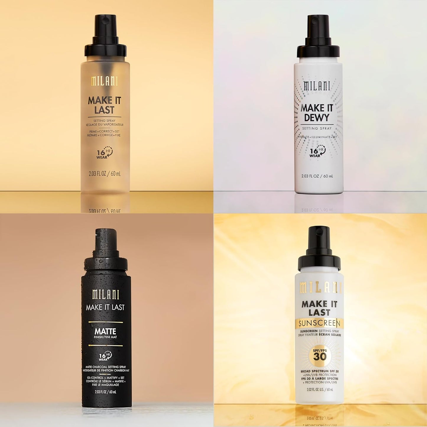 Milani Sunscreen Setting Spray + Primer, Make It Last Sunscreen for Face- SPF 30 UVA & UVB Protection Antioxidant Rich Formula for Broad Spectrum Protection, Prime + Set + Protect, 2.02Fl. Oz - 2 Pack