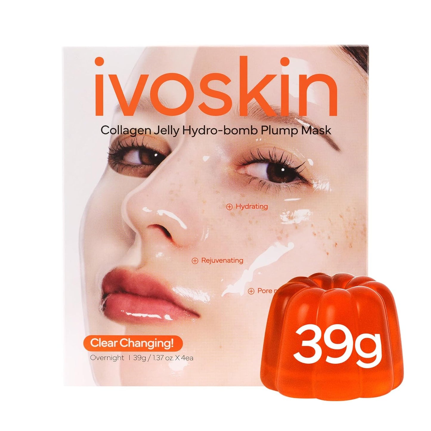Collagen Jelly Hydro-bomb Plump Mask, Hydrating 39g x 4ea Real Collagen Mask, Firming and Moisturizing for Glow Skin, Collagen Water over 670,000 ppm