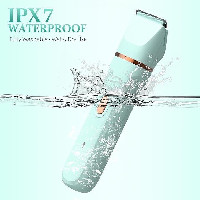 5-in-1 Bikini Trimmer for Women, IPX7 Waterproof Electric Razors Shaver, Cordless Body Hair Trimmer, Facial & Pubic Hair Removal, Ceramic Blade (Pure Green)