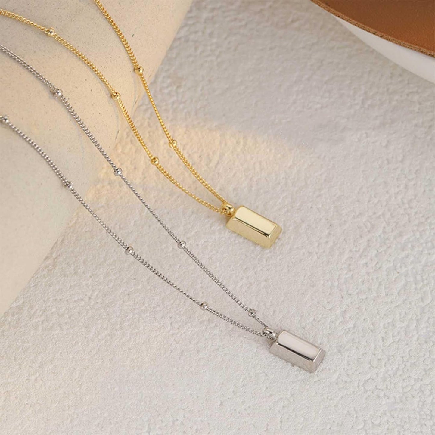 Vintage Square Pendant Necklace Polish Square Necklace Square Choker Necklace Gold Ball Chain Necklace Jewelry for Women (Gold)