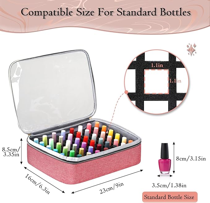 YOREPEK Nail Polish Organizer Case With Foam Inserts Protect Up 96 to 100+ Bottles (15ml/0.5 fl.oz) UV lamp, Travel Nail Tech Carrying Case with Adjustable Space for Gel Dip Powder Tips Set, Pink