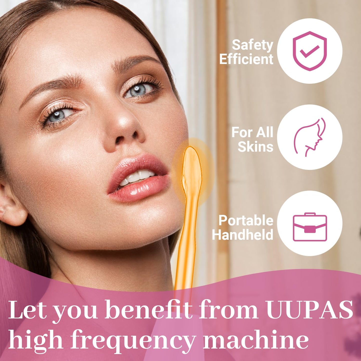 High Frequency Facial Wand - UUPAS Portable Handheld High Frequency Facial Skin Machine with 4 Pcs Orange Glass Tubes