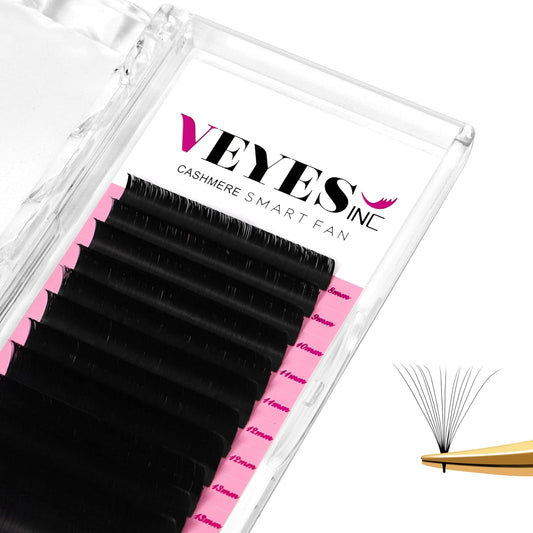 VEYES INC Cashmere Smart Fan Lash Extensions 0.03 0.05 0.07 C/CC/D Curl 8-20mm Mixed & Single Length, Super Matte Black Volume Lashes, Professional Supplies for Lash Techs (0.07 D 10mm)