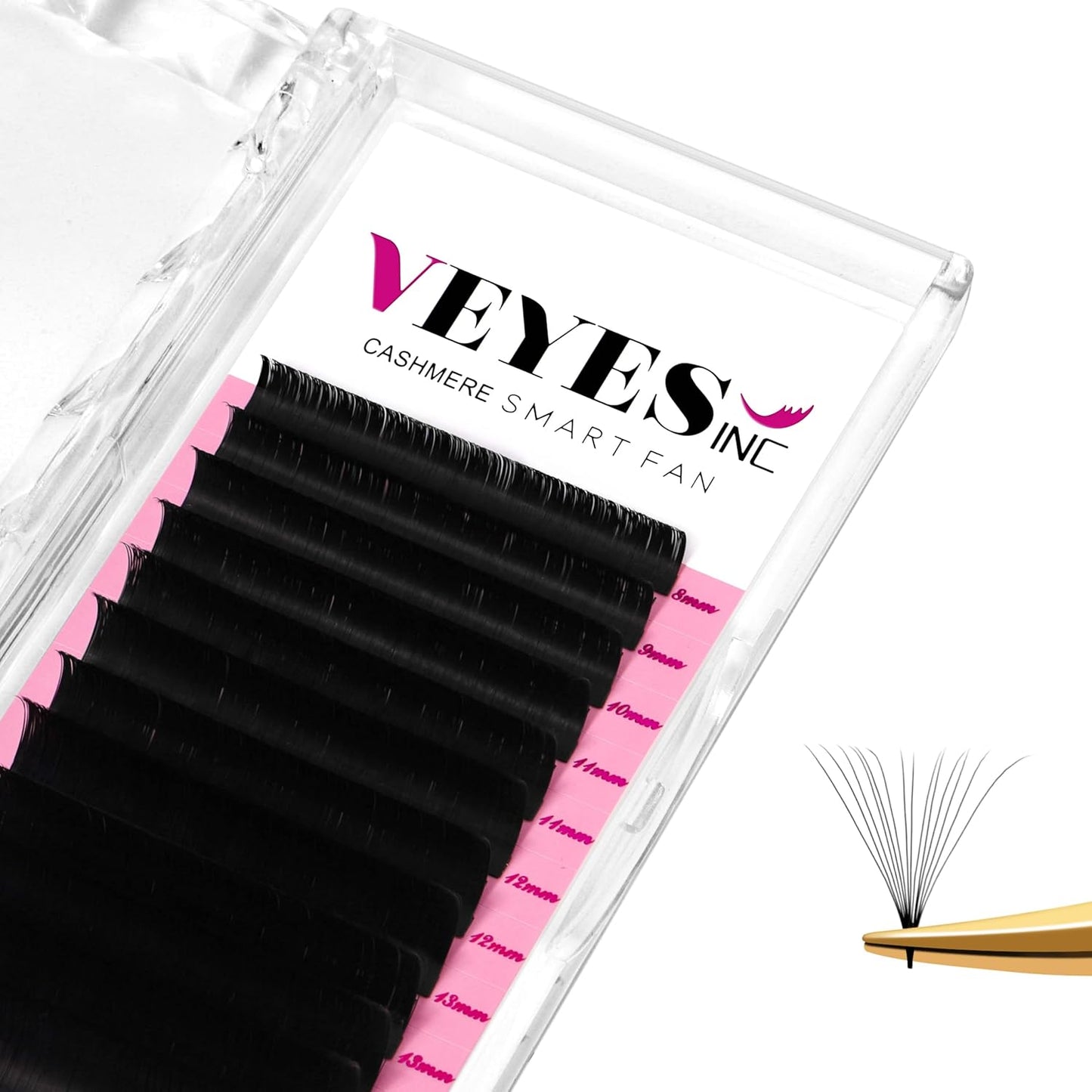 VEYES INC Cashmere Smart Fan Lash Extensions 0.03 0.05 0.07 C/CC/D Curl 8-20mm Mixed & Single Length, Super Matte Black Volume Lashes, Professional Supplies for Lash Techs (0.03 D 15mm)