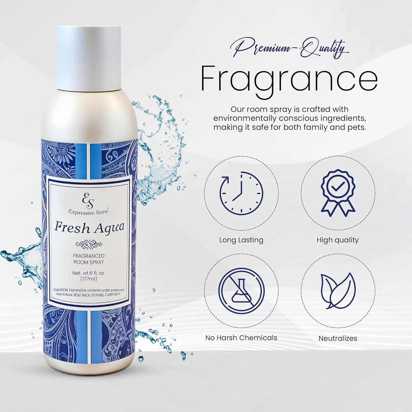 Expressive Home Scent Room Spray - Long Lasting Fresh Aqua Air Freshener Spray for Bathroom, home & Office - home fragrance spray 6 FL oz