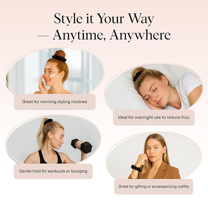 Kitsch Satin Scrunchies for Women - No Crease, Frizz Control | Softer Than Silk Scrunchies Gentle On Hair Scrunchies for All Hair Types | Stylish Hair Accessories College Essentials - Black, 5pcs