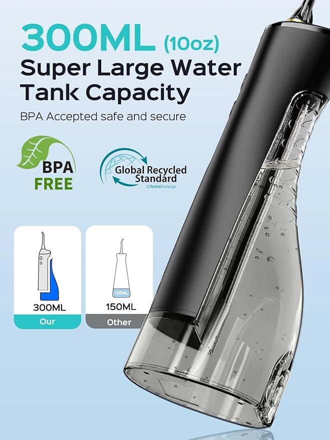 COSLUS E40 Portable Water Flosser for Teeth: 10 Pressure Settings Professional Water Dental Pick for Orthodontic, Braces & Sensitive Gums - Cordless for Travel Use, for Adults Teens, BPA-Free