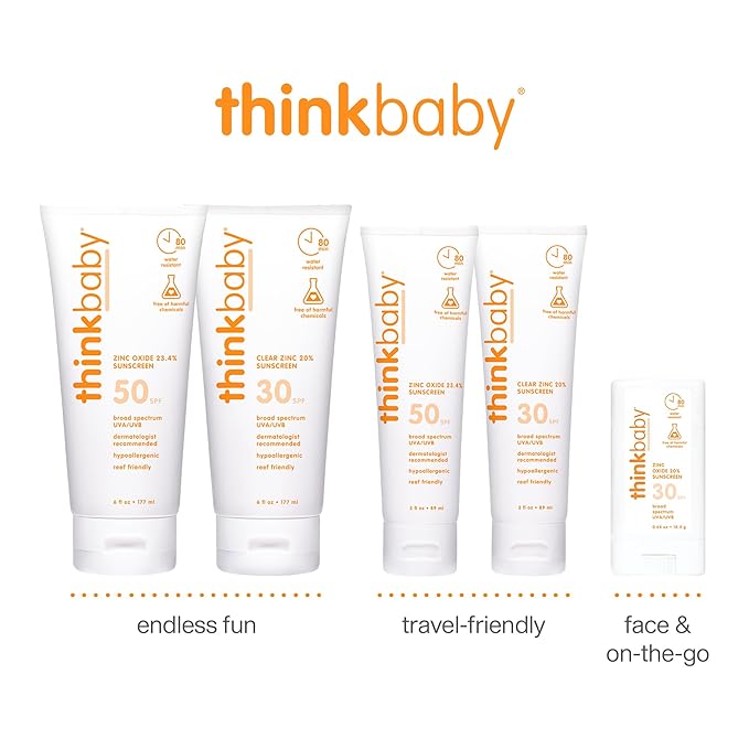 Thinkbaby SPF 30 Mineral Baby Sunscreen, Clear Zinc Oxide, 3 fl oz – Natural, Water Resistant, Kids & Toddler Sun Protection, Reef Safe