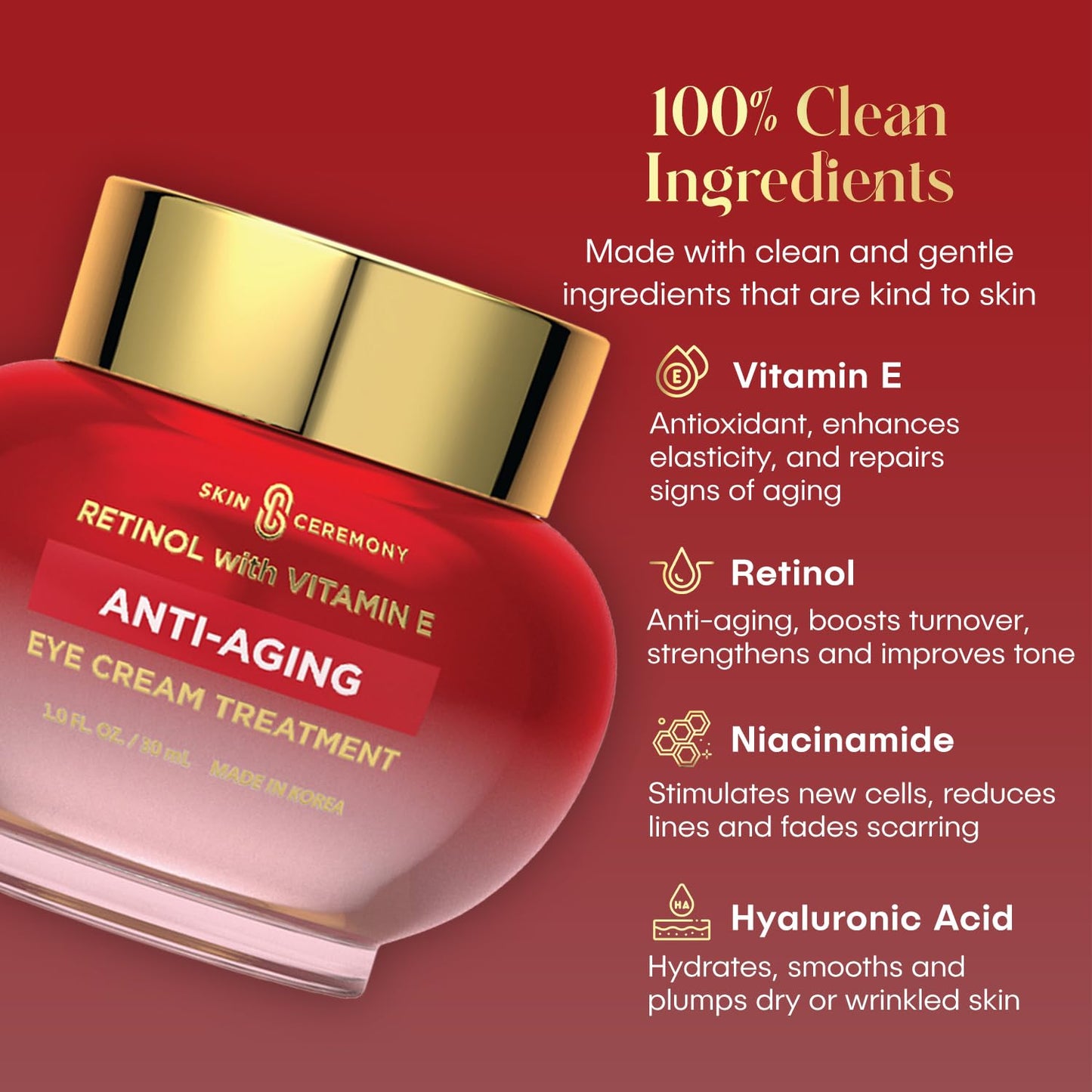 Retinol and Vitamin E Anti Aging Eye Cream - Provides Vital moisture to Eye Area - Helps reduce Puffines, Fine Lines & Crow's Feet - Skin Care Made in Korea - 1.0 FL.OZ.