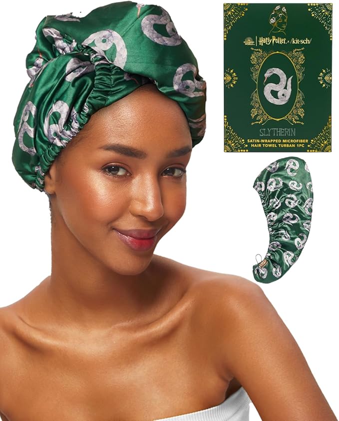 Kitsch Harry Potter x Microfiber Hair Towel Wrap for Women – Ultra Absorbent Microfiber Bath Towels for Wet, Curly, Long/Short Hair, Anti-Frizz Hair Wrap, Great Hair Care Gifts for Women – Slytherin