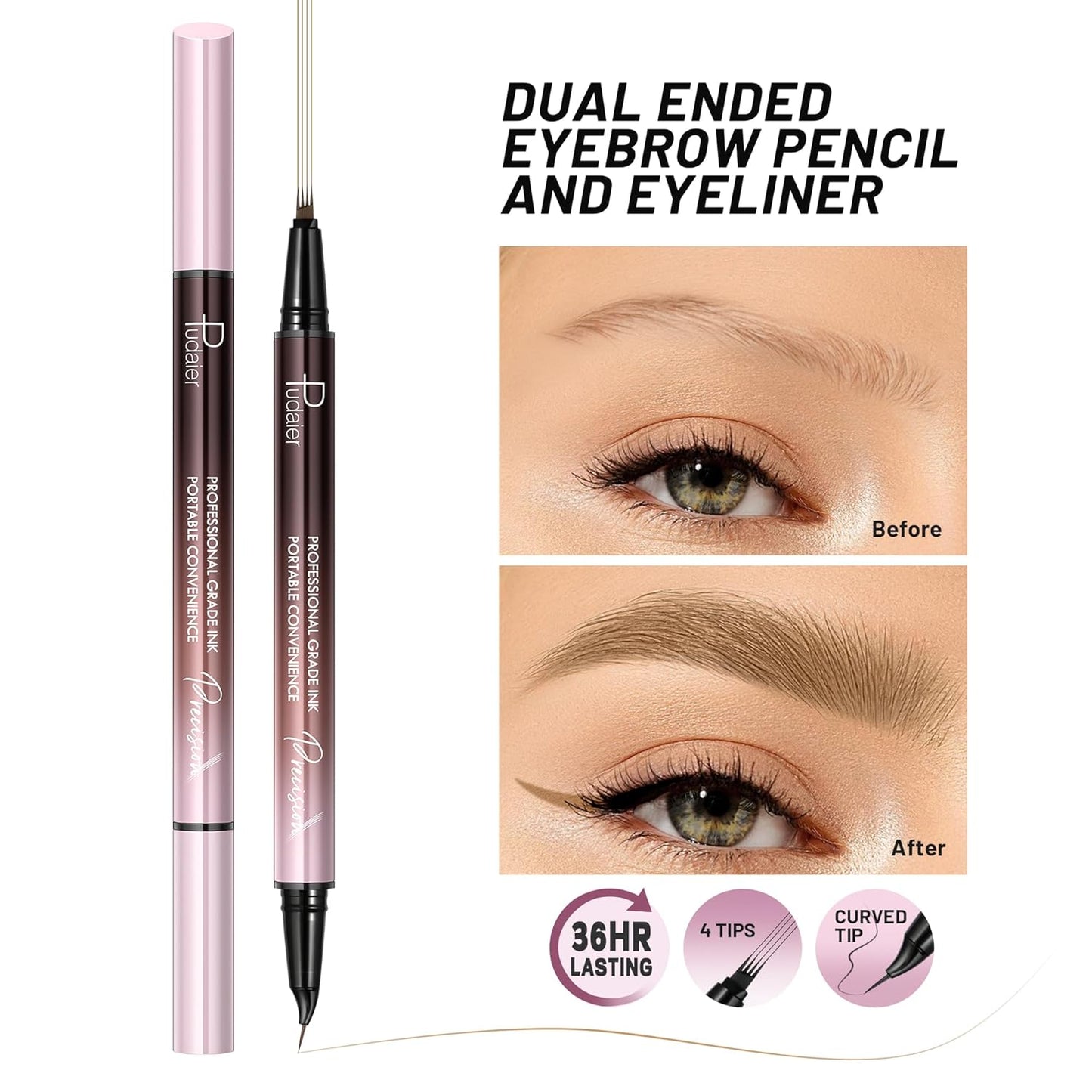 Eyebrow Pen, Waterproof Microblading Eyebrow Pencil, 2-in-1 Dual-Ended 4 Tip Eye Brow Makeup Pen for Women with Precise Curved Brush-Tip Create Natural Hair-Like Brows, Last All-Day (Light Blonde)