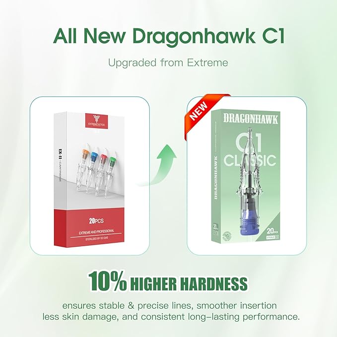 Dragonhawk 20Pcs Extreme Cartridges Disposable Tattoo Needle Standard 7 Single Stack Magnum 1207M