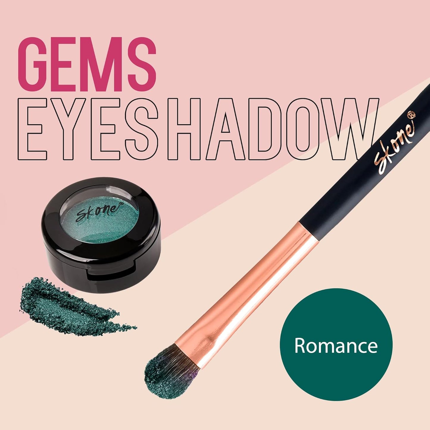 Skone Cosmetics Gems Eye Shadow, Highly Pigmented, Longwear Eye Makeup, Single Eyeshadow with Pro Shimmery Finish - Ultra-Blendable, Slightly Shimmer Shades - Green Eyeshadow - Romance
