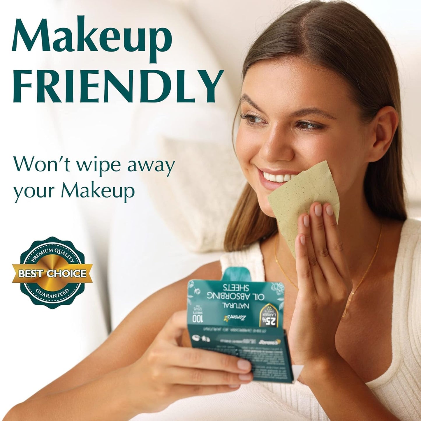 Natural Green Tea Oil Blotting Sheets for Face - 25% Larger Sheets (4.7x3”) - 100 Makeup Friendly Blotting Papers for Face - Easy Dispensing Oil Absorbing Sheets for Face
