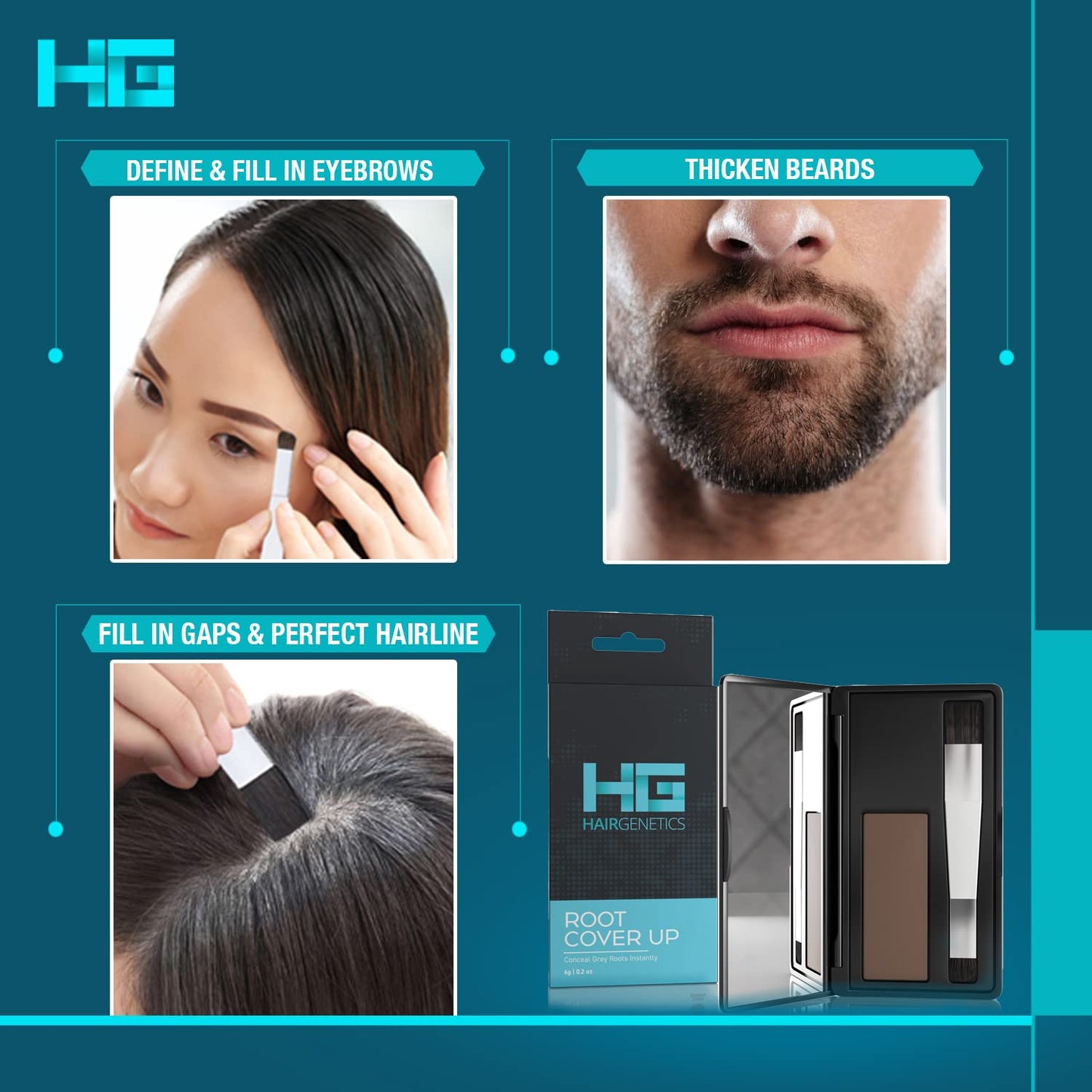 Root Touch Up Hair Color Root Cover Up with Double-Ended Brush for Hair Color for Gray Hair Coverage - Portable Hair Powder Solution for Quick Gray Coverage (Medium Brown, 6g)