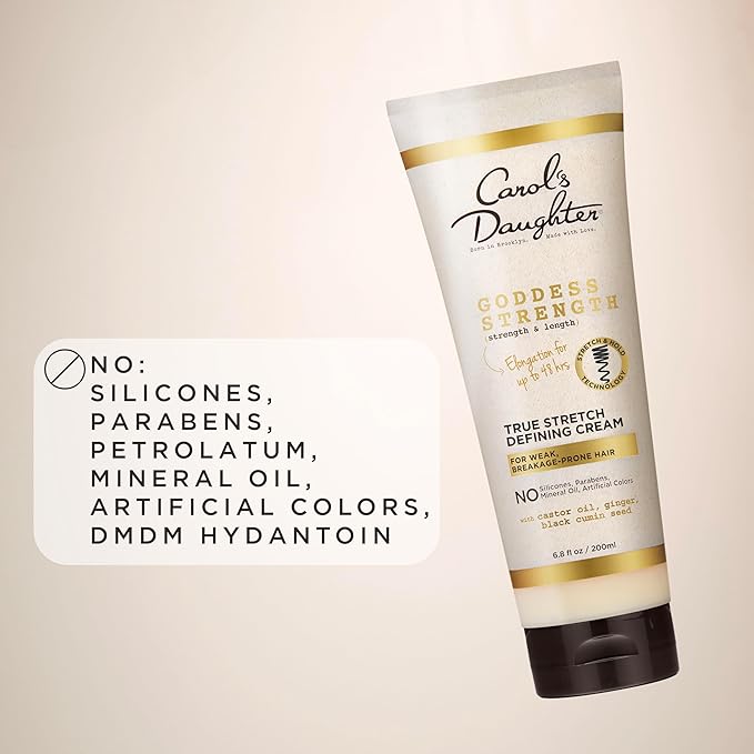 Carol's Daughter Goddess Strength True Stretch Defining Hair Cream For Waves,Coils and Curls,Curl Defining Cream with Castor Oil,6.8 Fl Oz,(Pack of 2)