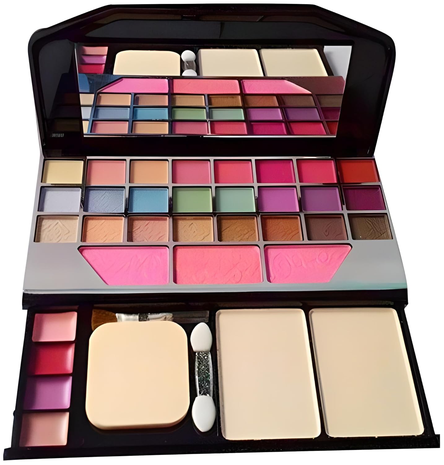 SHISHI TYA 6155 Professional 5 in 1 Makeup Kit with 5 Pink Makeup Brushes, 36H Eyeliner, Kajal, Compact, 5in1 Lipstick, Fixer, Primer, Contour, Foundation, 3 Makeup Puffs - (Pack of 20)