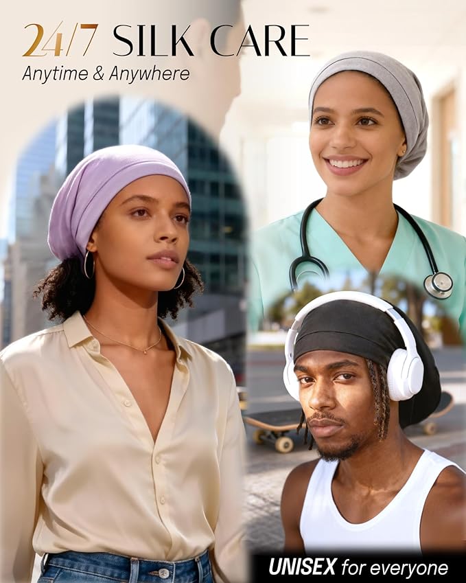 OLESILK 100% Mulberry Silk Bonnet for Sleeping Women, Silk Hair Wrap for Sleeping, Silk Sleep Bonnet for Women&Men, Real Silk, Not Satin, Light Grey