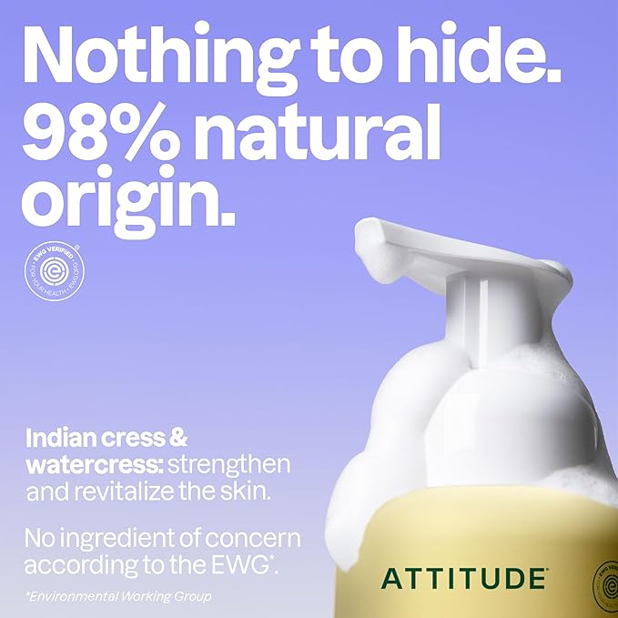 ATTITUDE Foaming Hand Soap, EWG Verified, Plant and Mineral-Based Ingredients, Vegan and Cruelty-free Personal Care Products, Earl Grey & Fresh Cucumber, 10 Fl Oz