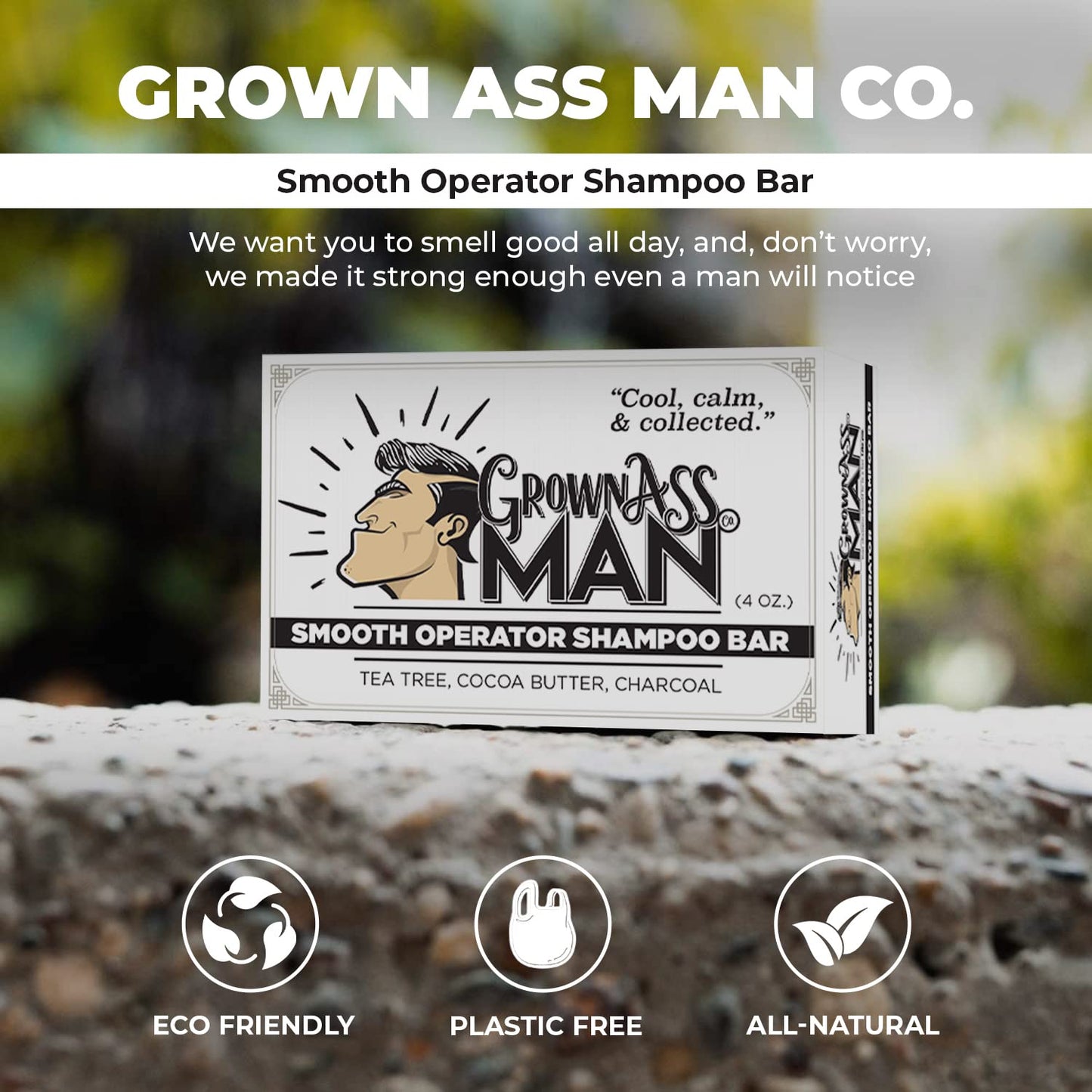 Solid Shampoo Bar Rich Lather 3 in 1: Hair, Beard & Body Wash - Plastic Free & Eco-Friendly, Natural & Organic Clean for All Hair Types, 4oz Bar (Smooth Operator, 3-Pack)