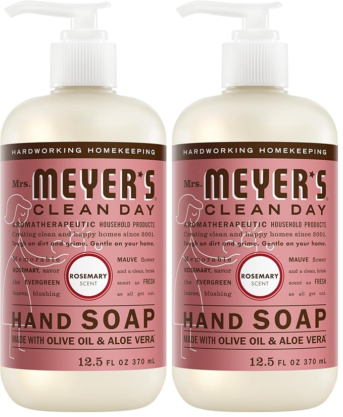 MRS. MEYER’S CLEANDAY Hand Soap, Made with Essential Oils, Biodegradable Formula, Rosemary, 12.5 fl. oz (Pack of 2)