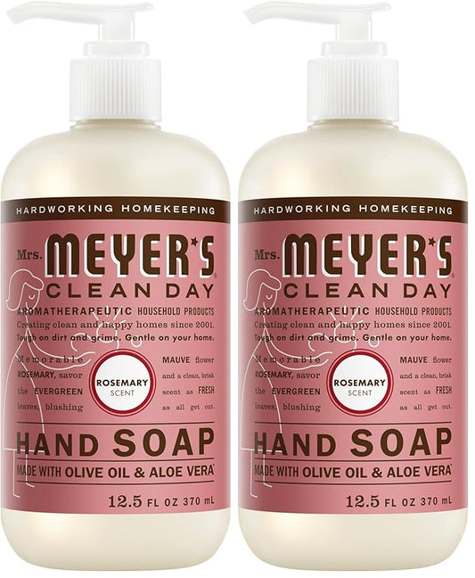 MRS. MEYER’S CLEANDAY Hand Soap, Made with Essential Oils, Biodegradable Formula, Rosemary, 12.5 fl. oz (Pack of 2)