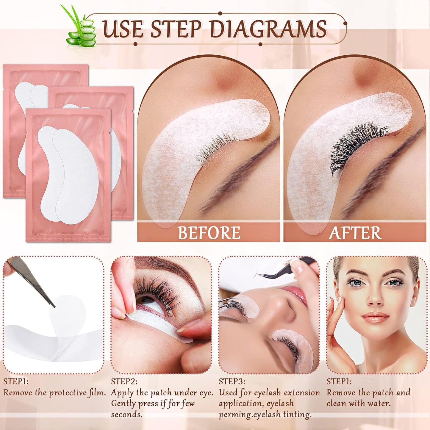 1000 Pairs Under Eye Gel Pads Natural Eyelash Extension Gel Pads Patches Kit for Eyelash Extension Supplies Bulk Eyelash Extension Supplies Beauty Tools, Fit Most Eye Shape