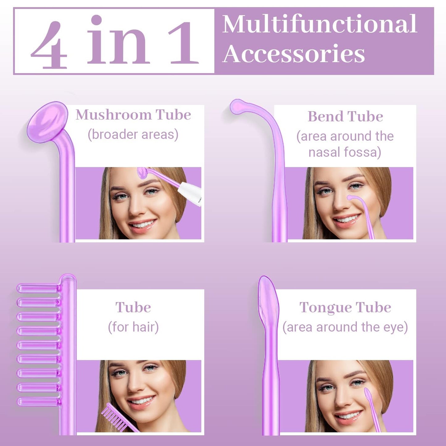 High Frequency Facial Wand - TUMAKOU Violet Portable Handheld High Frequency Facial Skin Machine Device for Face - with 4 Purple Tubes