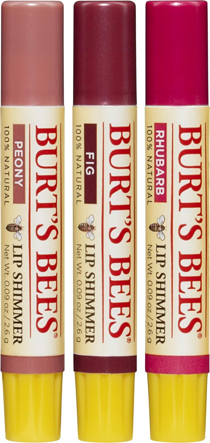 Burt's Bees Kissable Color Holiday Gift Set, 3 Lip Shimmers in Gift Box, Warm Collection in Peony, Fig & Rhubarb