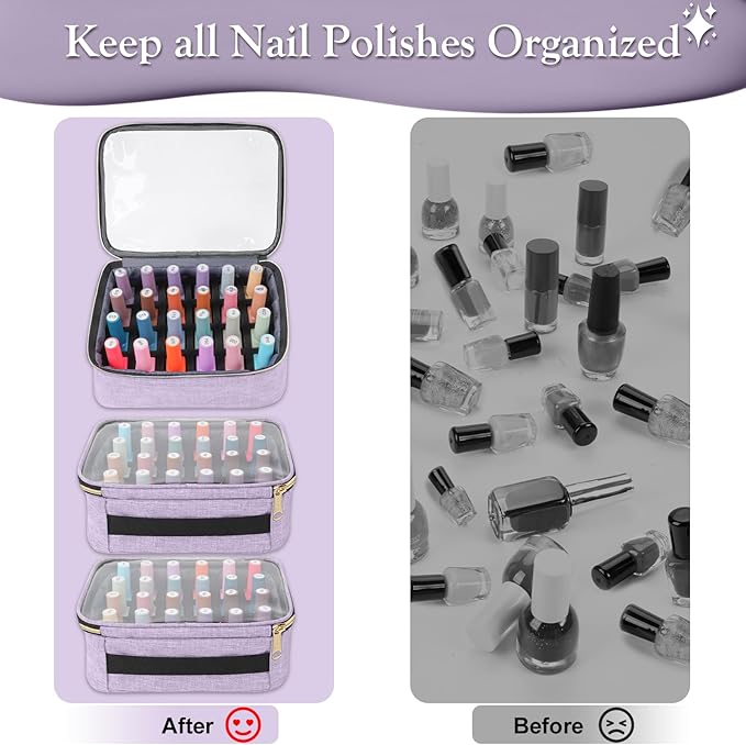 YOREPEK Nail Polish Organizer Holds Up to 72 Bottles (15ml - 0.5 fl.oz) and Nail Lamp, Nail Polish Storage with 3 Removable Pouches & Multiple Storage Sections for Manicure Set, Gifts for Manicurist