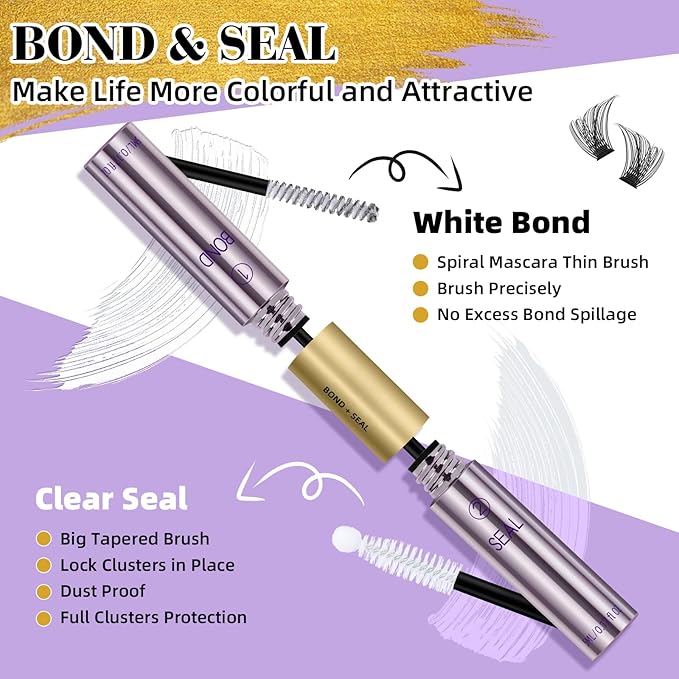 B&Qaugen Lash Bond and Seal 10ML Clusters Lash Glue Waterproof Long Lasting Mascara Wand Lash Extension Bond and Seal Strong Hold 2 in 1 Bond and Seal for DIY Lash Extensions（White Bond and Seal,10ML）