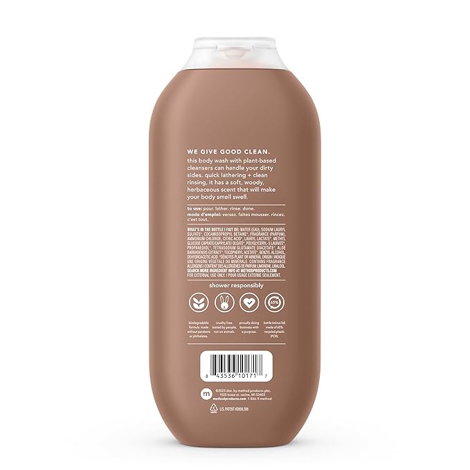 Method Men Body Wash, Sandalwood and Vetiver, Paraben and Phthalate Free, Quick-LatheringCleansers, Cruelty Free, 18 oz (Pack of 3)