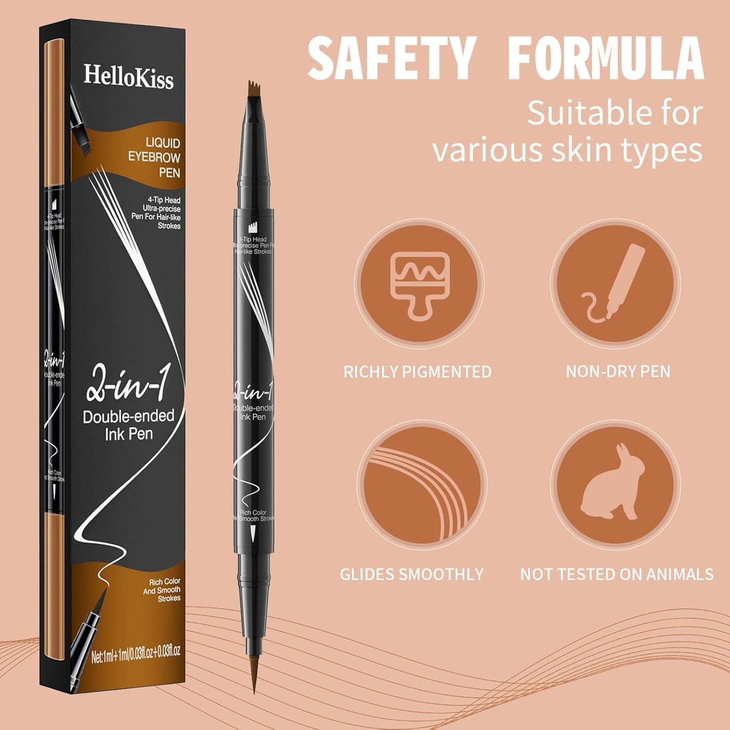 Eyebrow Pen, 2-in-1 Dual-Ended Microblading Eyebrow Pencil, Magical Faux Brow Pen with 4-Fork-Tip & Precise Brush-Tip Create Natural Hair-Like Brow, Waterproof, Stay on All Day, Light Brown, 1Pcs