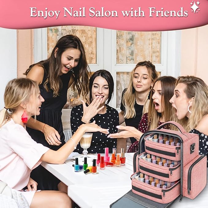 YOREPEK Nail Polish Organizer Holds 72 Bottles (15ml-0.5 fl.oz) Large Nail Polish Carrying Case with 3 Removable Pouches and 4 Zippered Pockets for Manicure Tools, Supplies, Nail Lamp, Gifts for Women