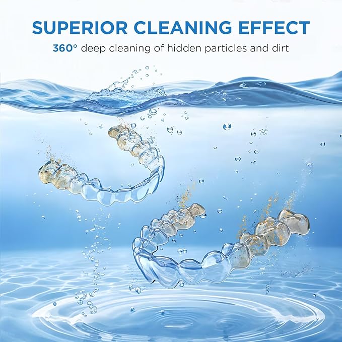 Dental Ultrasonic Retainer Cleaner Machine: 45kHz Dental Cleaning Pod with Digital Timer & 200ML, Deep Cleaning for Dentures, Mouth Guards, Aligners, Night Guards, Braces, Toothbrush Heads & Jewelry