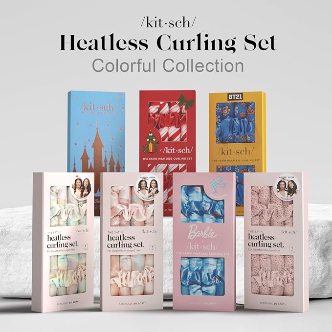 Kitsch Satin Heatless Curlers Set – Heatless Curls Overnight with 34" Hair Curler & 2 Satin Scrunchies, Comfortable No Heat Hair Curlers to Sleep In for Frizz-Free & Non-Damage Styling - Ivory