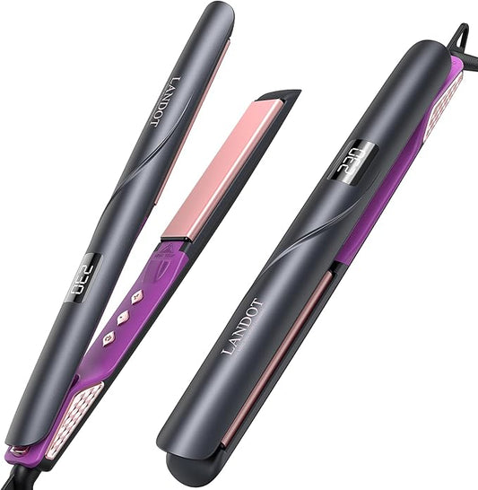 LANDOT Flat Iron Hair Straightener: Ceramic Ionic Straightener for Frizz-Free Shine - Adjustable Temp 250-450F & Auto Shut Off + Travel Pouch