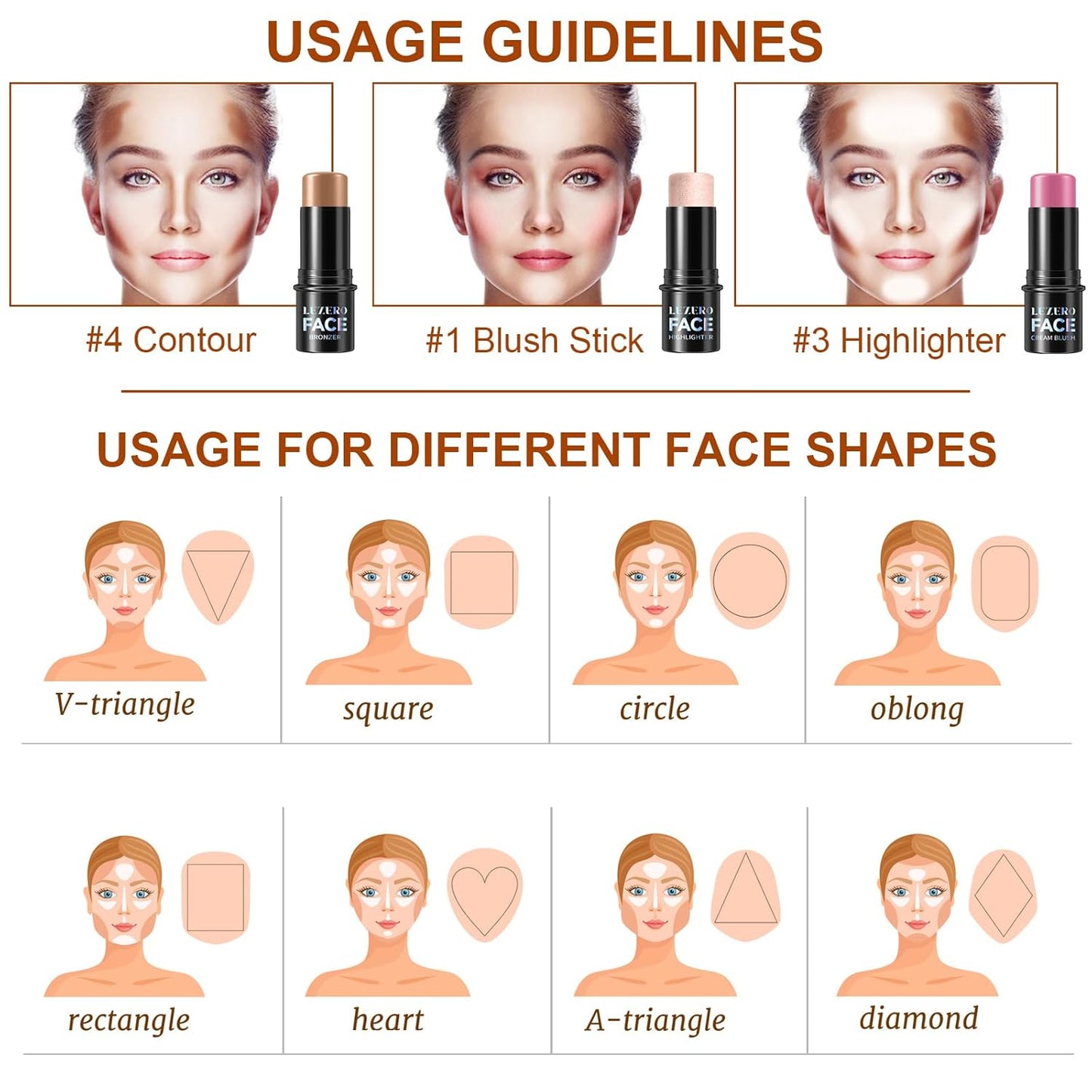 Lezero 3Pcs Contour Stick Makeup Kit, Shades with Highlighter, Blush and Bronzer Stick for Sculpt the Face and All Skin Type, Long Lasting, Smooth, Dewy & Matte Finish, #1 LIGHT FAIR