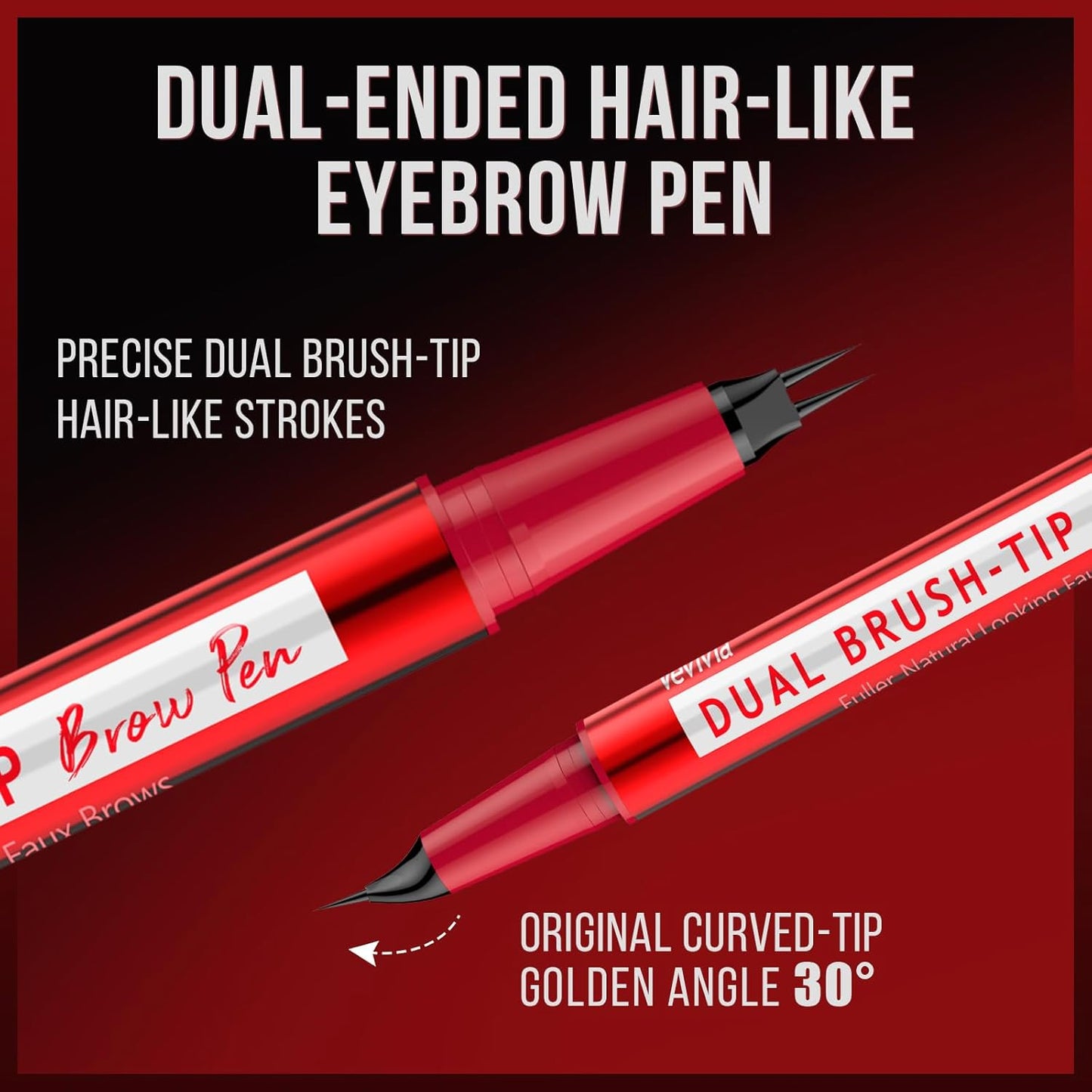 Vevivia Eyebrow Pencils for Women - Eyebrow Pen with Dual-Brush-Tip & Curved Tip for Natural Fuller-Looking Brows, Precise Hair-Like Strokes for All Brow Types, Last All-Day Brow Makeup, Dark Brown