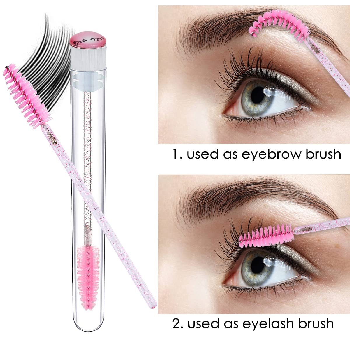 Mascara Wand Brushes Tubes Set-70 Pieces Disposable Eyelash Brushes Replacement with 20 Pieces Empty Container Tubes for Eyelash Extension Lash (Pink Eyelash)