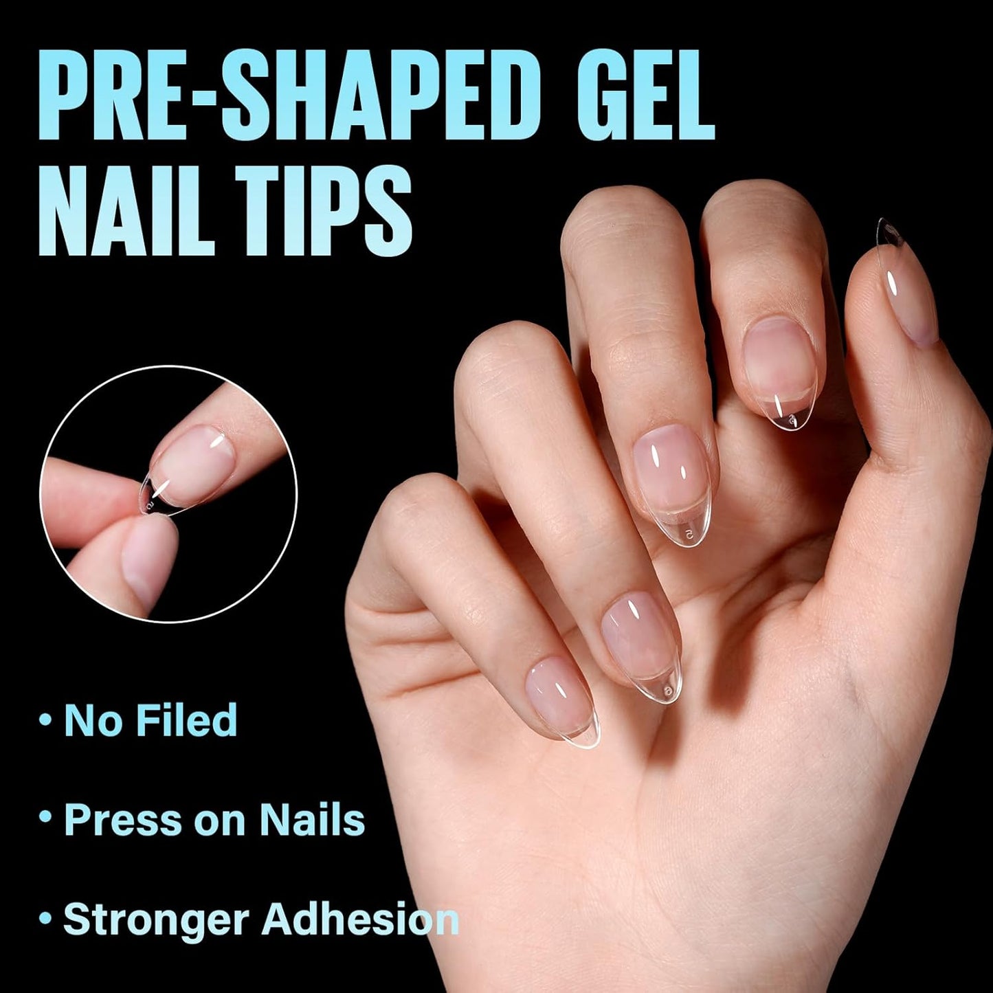TOMICCA Short Almond Nail Tips, 504Pcs Soft Acrylic Nail Tips, 12 Sizes Pre-Shaped Half Matte Fake Clear Gelly Tips, Press on Acrylic Nails for Nail Extension DIY Nail Salon