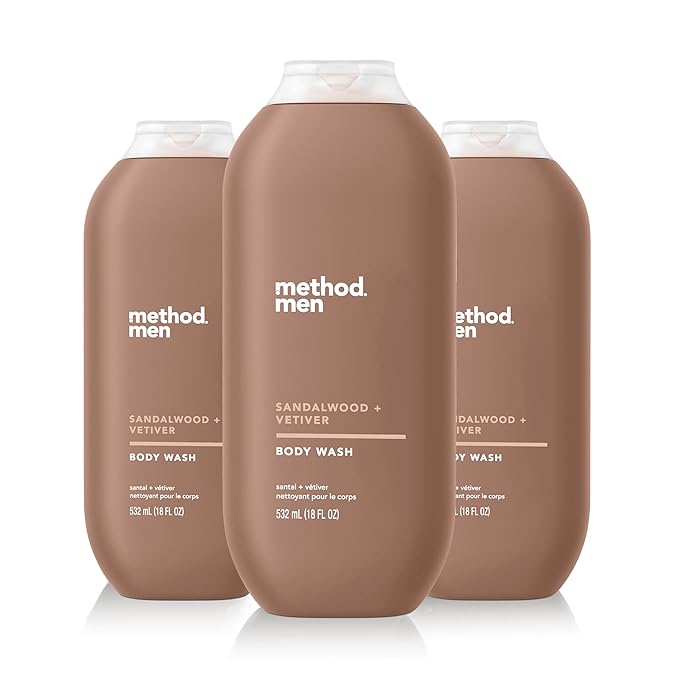 Method Men Body Wash, Sandalwood and Vetiver, Paraben and Phthalate Free, Quick-LatheringCleansers, Cruelty Free, 18 oz (Pack of 3)