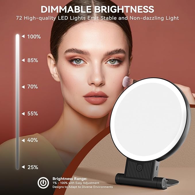 1X/30X Magnifying Mirror with Light, Double Sided Makeup Mirror with Adjustable 3 Color Light, 2000mAh Rechargeable Lighted Magnifying Mirrors with Tweezer, Foldable Travel Mirror with Rotation