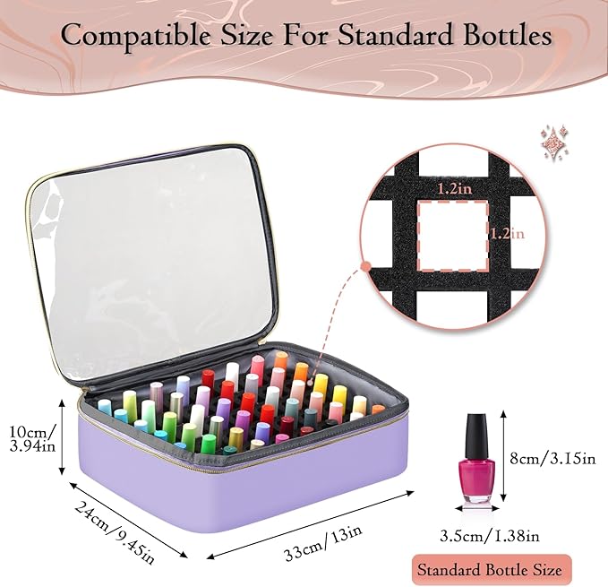 YOREPEK Extra Large Nail Polish Organizer Case Holds 96 to 100+ Bottles (15ml/0.5 fl.oz) UV lamp, Gel Polish Travel Case Bag with 2 Removable Pouches Fits Nail Suppiles, Gifts for Manicurist, Purple