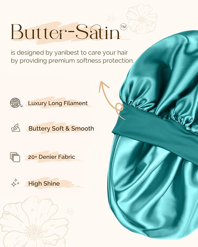Yanibest Adjustable Satin Bonnet for Sleeping, Double Layer Silk Hair Bonnet with Tie Band for Unisex Women Men Curly Natural