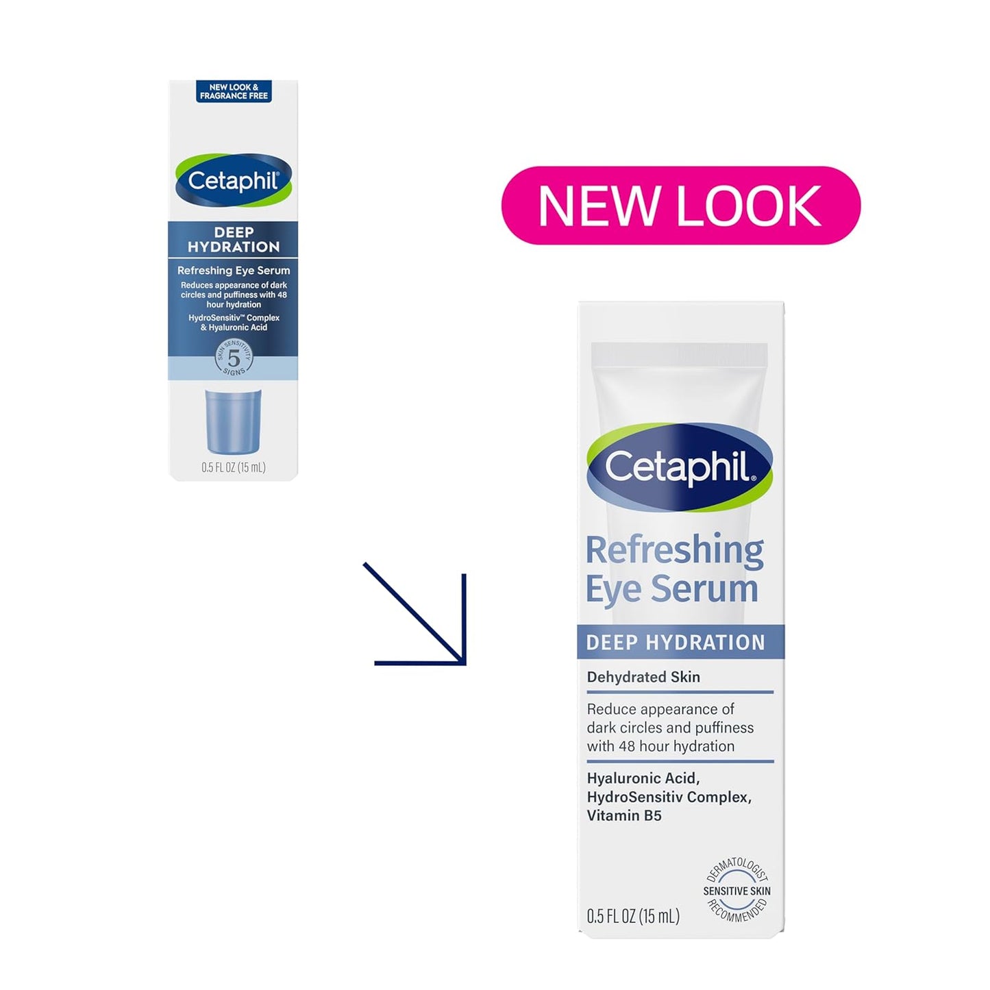 CETAPHIL Deep Hydration Refreshing Eye Serum, 0.5 fl oz, 48Hr Hydrating Under Eye Cream to Reduce the Appearance of Dark Circles, With Hyaluronic Acid, Vitamin E & B5 (Packaging May Vary)